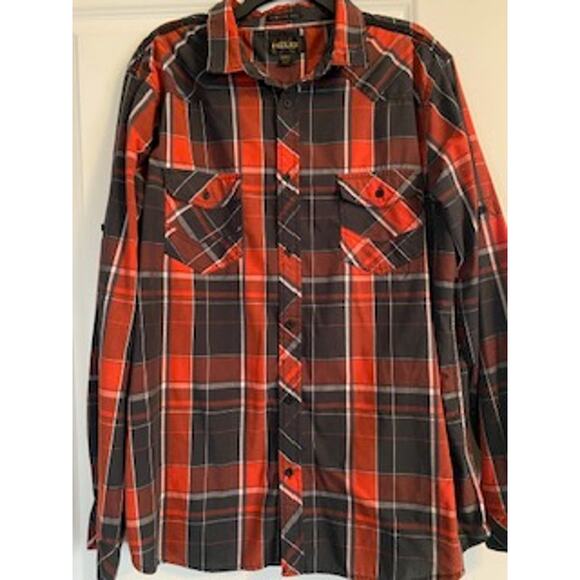Helix Men's Size XXL Button Down L/S Athletic Fit Western Orange Black White - Picture 1 of 8